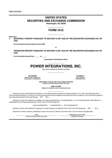 Thumbnail Power Integrations
 10-Q Quarterly Report FY 