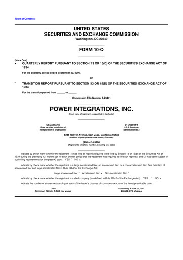 Thumbnail Power Integrations
 10-Q Quarterly Report FY 