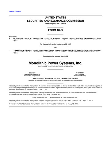 Thumbnail Monolithic Power Systems 10-Q Quarterly Report FY 