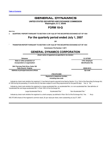 Thumbnail General Dynamics 10-Q Quarterly Report FY 