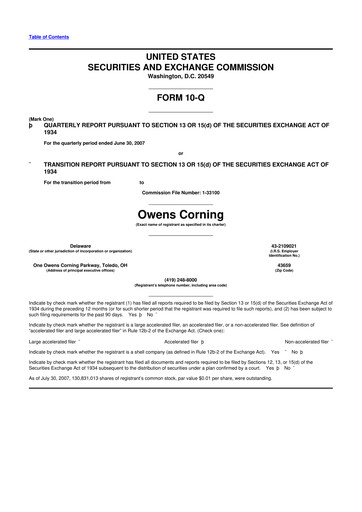 Thumbnail Owens Corning
 10-Q Quarterly Report FY 