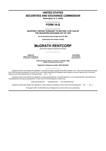 Miniature McGrath RentCorp
 10-Q Rapport trimestriel  