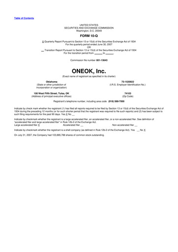 Thumbnail Oneok 10-Q Quarterly Report FY 