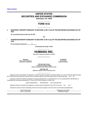 Thumbnail Humana 10-Q Quarterly Report FY 