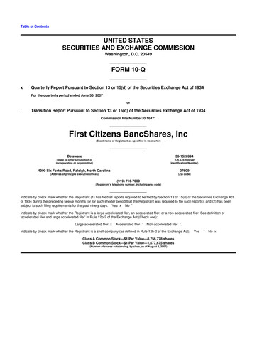 Thumbnail First Citizens BancShares
 10-Q Quarterly Report FY 
