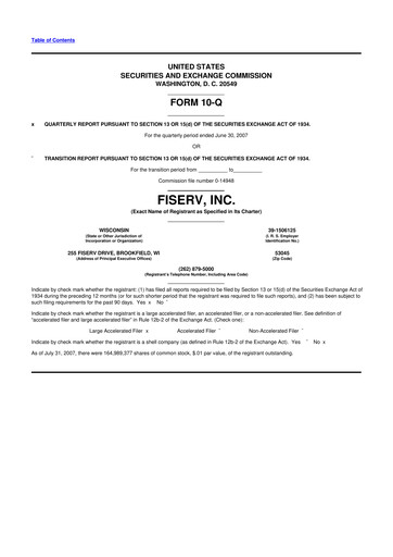 Thumbnail Fiserv 10-Q Quarterly Report FY 