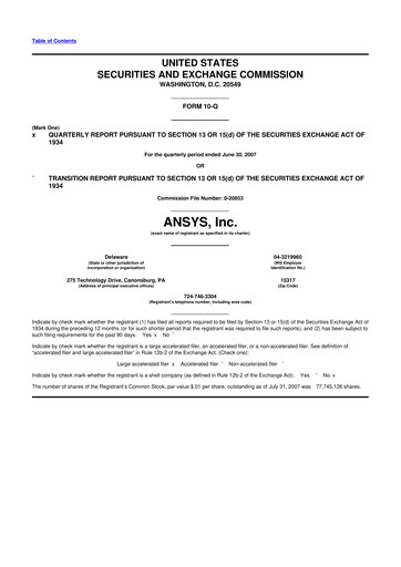 Thumbnail Ansys 10-Q Quarterly Report FY 