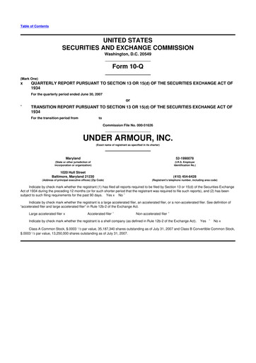 Thumbnail Under Armour
 10-Q Quarterly Report FY 