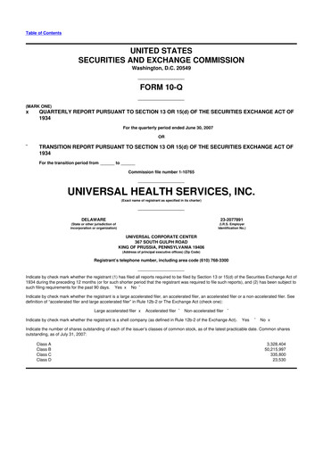 Thumbnail Universal Health Services
 10-Q Quarterly Report FY 