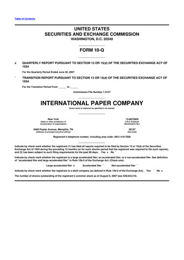 Thumbnail International Paper
 10-Q Quarterly Report FY 