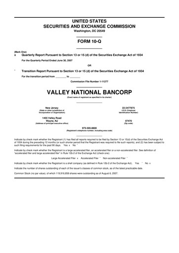 Vorschaubild Valley Bank 10-Q Quartalsbericht  