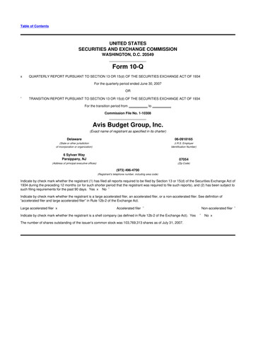 Thumbnail Avis Budget Group
 10-Q Quarterly Report FY 