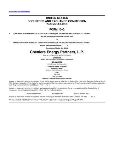 Thumbnail Cheniere Energy
Partners 10-Q Quarterly Report FY 