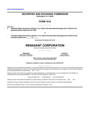 Thumbnail Renasant Corp 10-Q Quarterly Report FY 