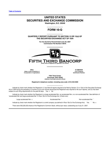 Thumbnail Fifth Third Bank
 10-Q Quarterly Report FY 
