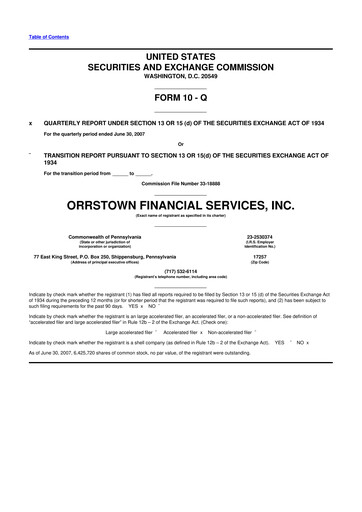 Miniature Orrstown Financial Services 10-Q Rapport trimestriel  