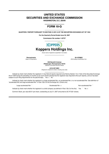 Vorschaubild Koppers Holdings 10-Q Quartalsbericht  