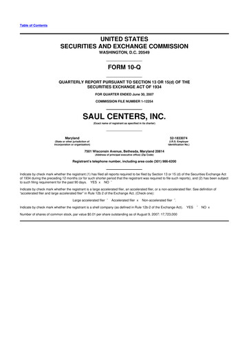 Thumbnail Saul Centers 10-Q Quarterly Report FY 