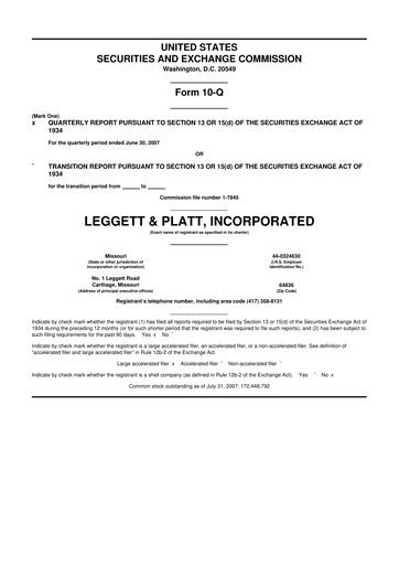 Miniature Leggett & Platt

 10-Q Rapport trimestriel  