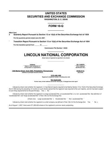 Thumbnail Lincoln National Corporation 10-Q Quarterly Report FY 