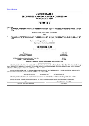 Thumbnail VeriSign 10-Q Quarterly Report FY 