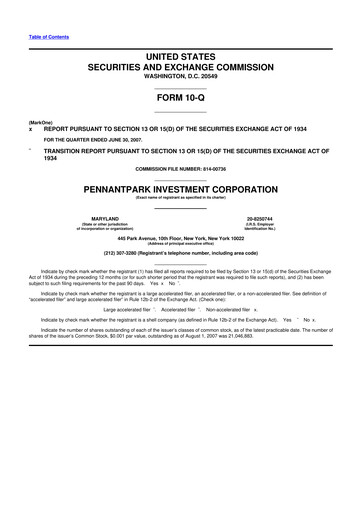 Thumbnail PennantPark Investment 10-Q Quarterly Report FY 