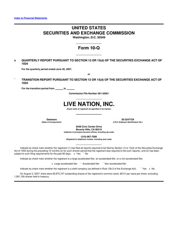 Thumbnail Live Nation
 10-Q Quarterly Report FY 