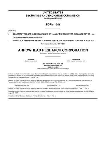 Thumbnail Arrowhead Pharmaceuticals
 10-Q Quarterly Report FY 
