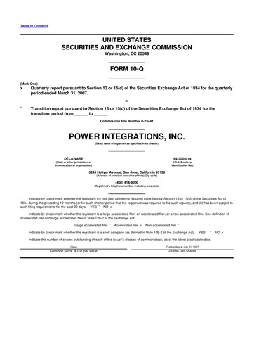 Thumbnail Power Integrations
 10-Q Quarterly Report FY 