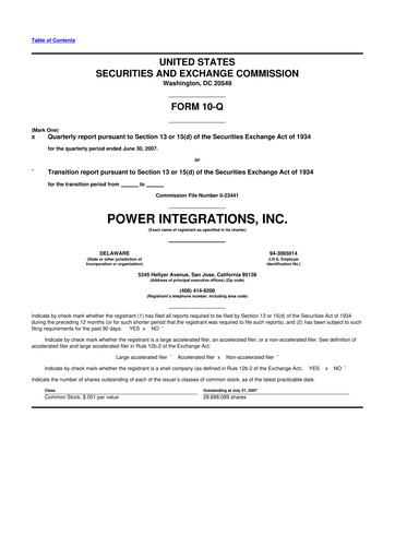 Thumbnail Power Integrations
 10-Q Quarterly Report FY 
