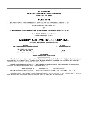 Thumbnail Asbury Automotive Group 10-Q Quarterly Report FY 