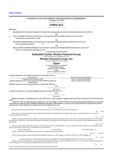 Thumbnail Mizuho Financial Group
 20-F Annual Report 