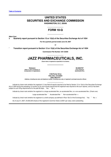 Vorschaubild Jazz Pharmaceuticals 10-Q Quartalsbericht  