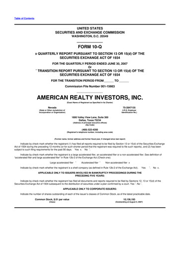 Thumbnail American Realty Investors 10-Q Quarterly Report FY 
