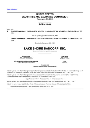 Thumbnail Lake Shore Bancorp 10-Q Quarterly Report FY 