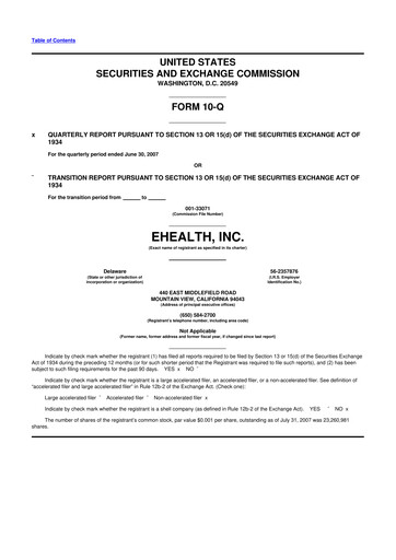 Miniature eHealth 10-Q Rapport trimestriel  