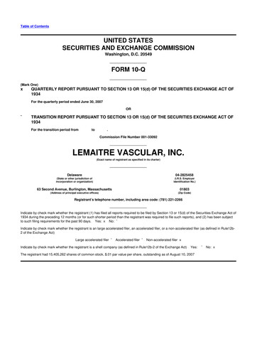 Miniature LeMaitre Vascular 10-Q Rapport trimestriel  