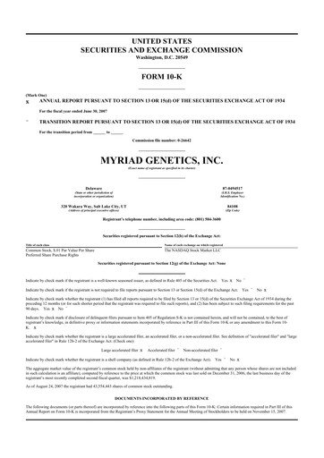 Thumbnail Myriad Genetics 10-K Annual Report 