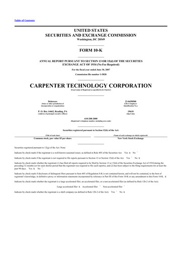 Miniature Carpenter Technology 10-K Rapport annuel 
