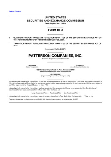 Miniature Patterson Companies
 10-Q Rapport trimestriel  