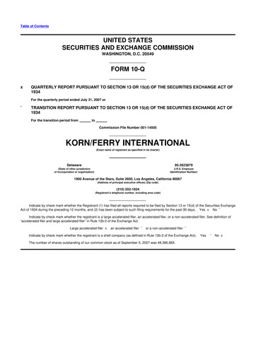 Miniature Korn Ferry
 10-Q Rapport trimestriel  