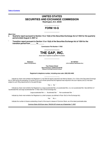 Thumbnail Gap Inc.
 10-Q Quarterly Report FY 