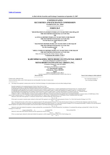 Thumbnail Mitsubishi UFJ Financial 20-F Annual Report 