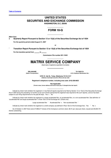 Miniature Matrix Service Company 10-Q Rapport trimestriel  
