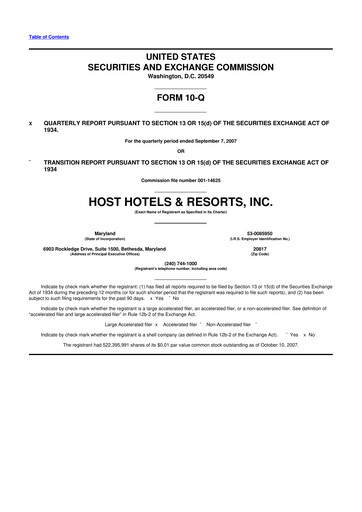 Thumbnail Host Hotels & Resorts
 10-Q Quarterly Report FY 