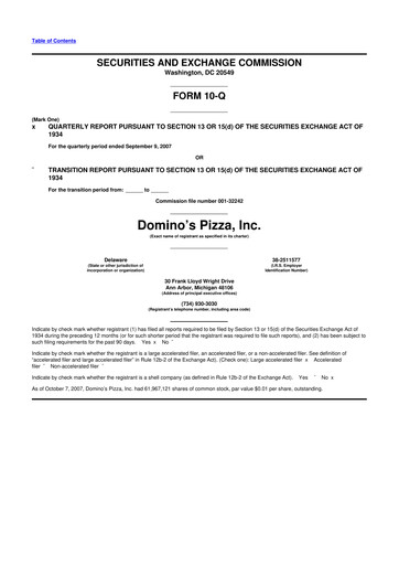Thumbnail Domino's Pizza 10-Q Quarterly Report FY 