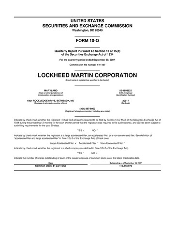 Thumbnail Lockheed Martin 10-Q Quarterly Report FY 