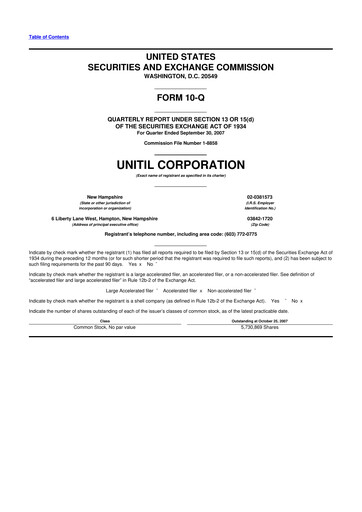 Miniature Unitil Corporation
 10-Q Rapport trimestriel  