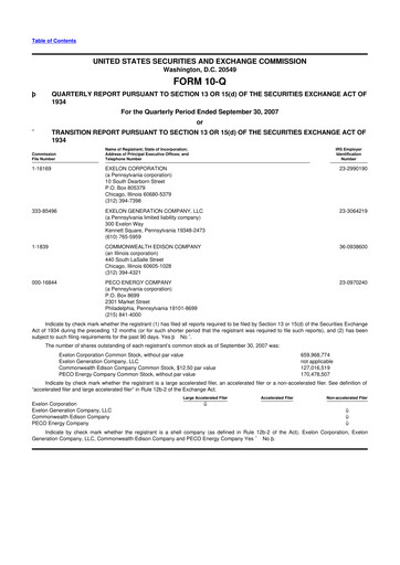 Thumbnail Exelon Corporation 10-Q Quarterly Report FY 