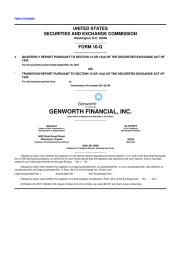 Thumbnail Genworth Financial
 10-Q Quarterly Report FY 